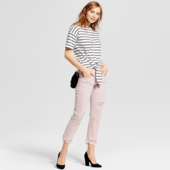 Mossimo Jeans Blush Pink Distressed Boyfriend Crop - Picture 1 of 6